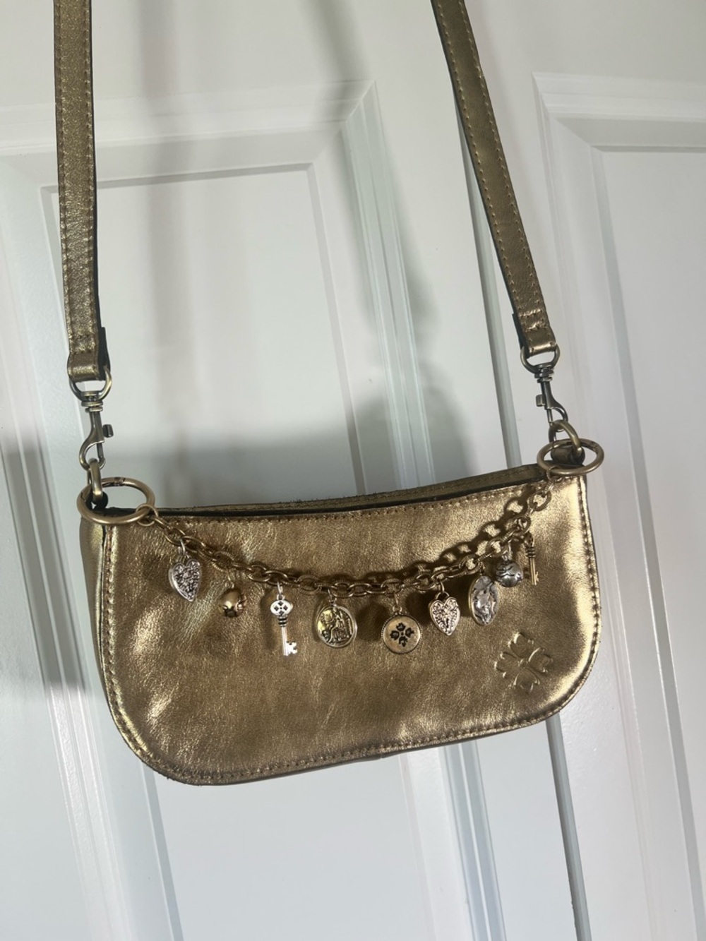 Patricia Nash Metallic Gold Leather Crossbody with Charm Chain